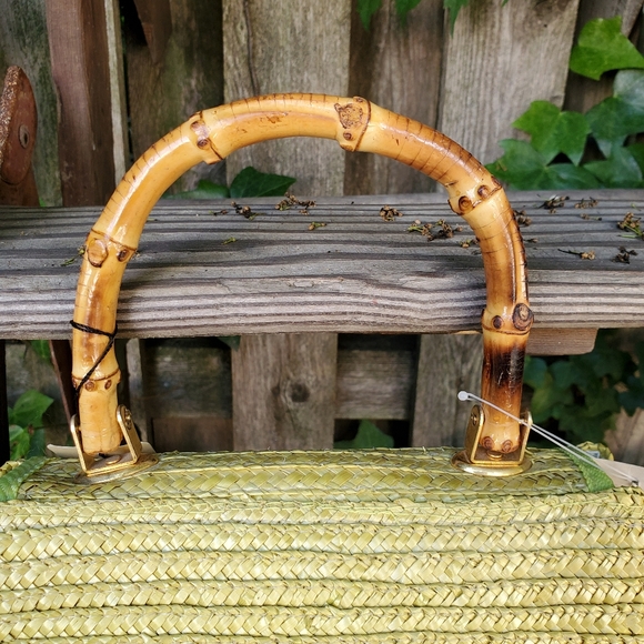 NWT Green VTG Straw Purse with Bamboo Handle - Picture 4 of 12